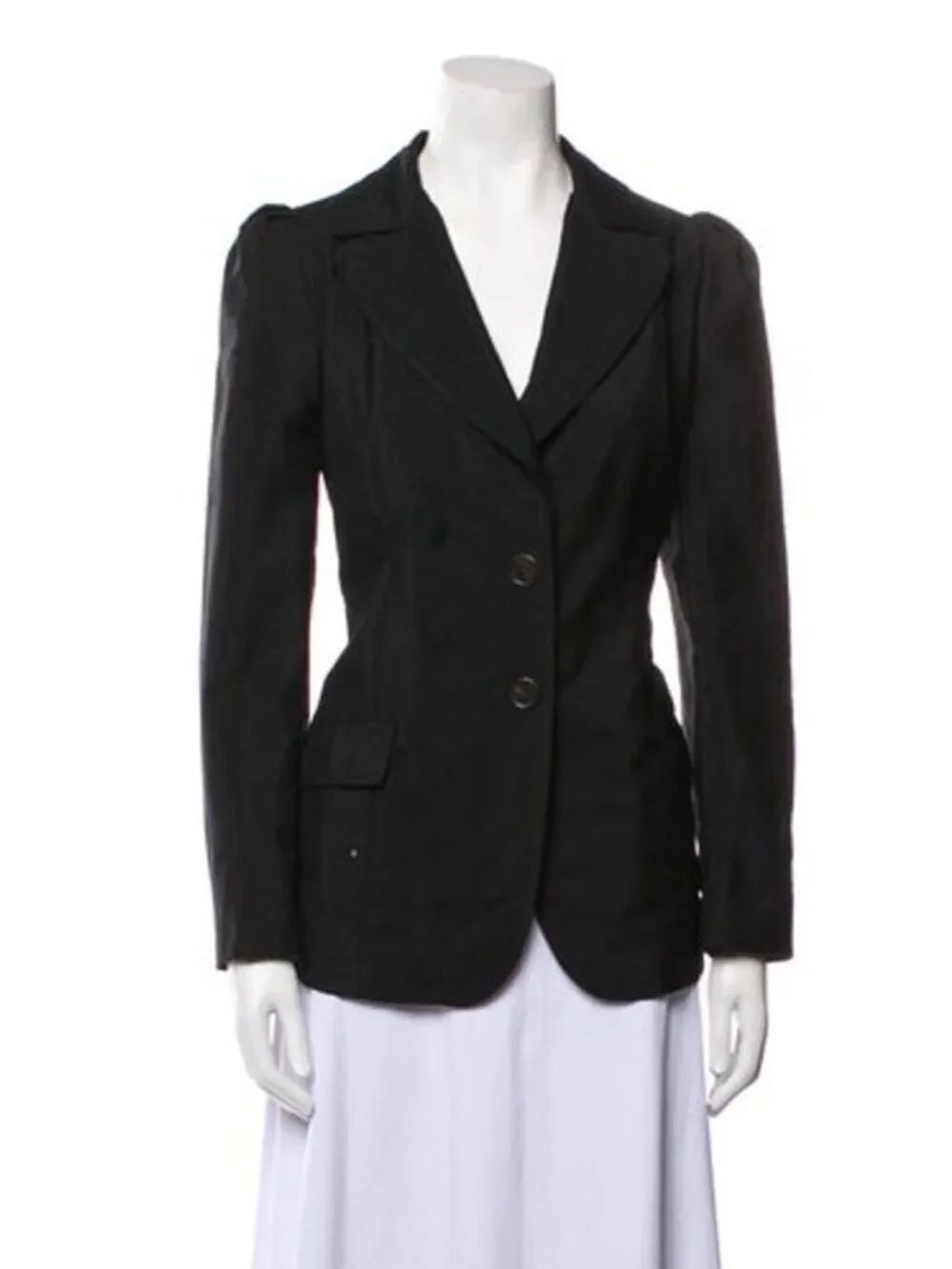 derek lam authentic solid black Wool long sleeve blazer jacket Large Xl Italy